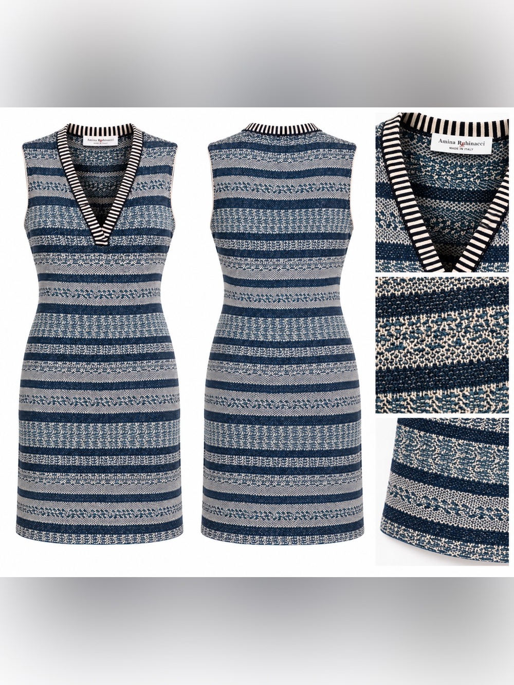 Amina Rubinacci Made in Italy Striped Knit Linen Blend Sleeveless Dress 44 M